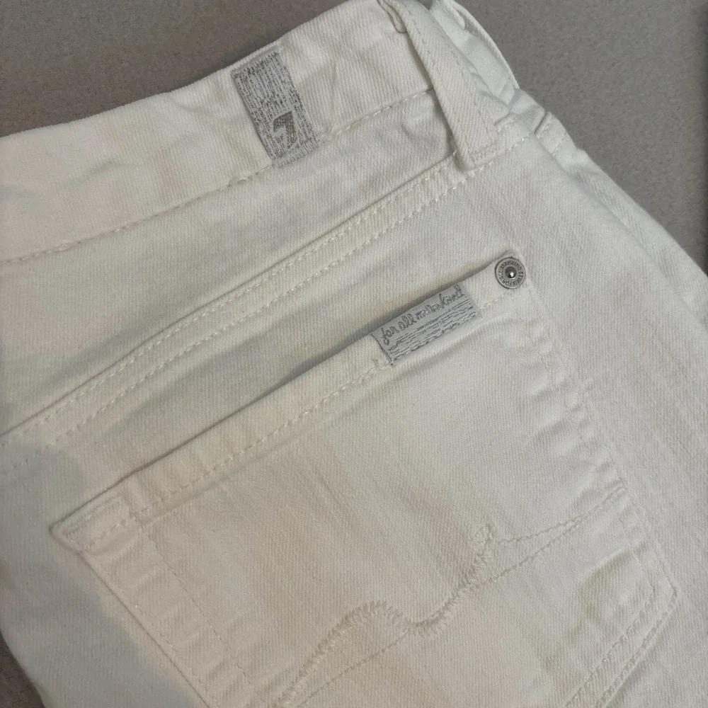 7 For All Mankind 29‎ WHITE Kimmie Crop Mid Rise STRETCH Denim Women's Jeans EUC